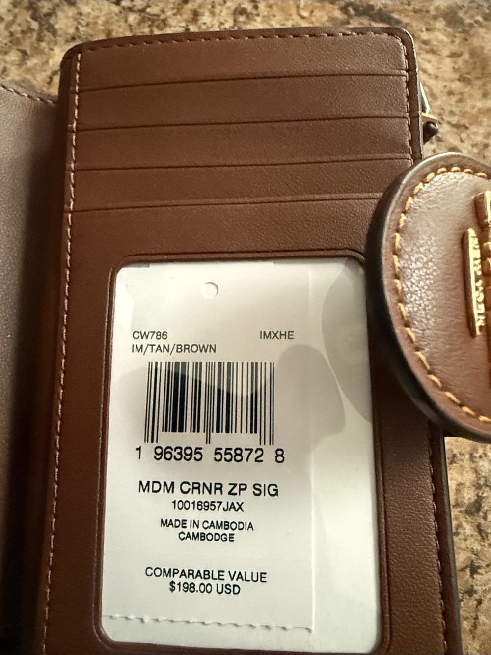 Coach Tan/Brown Signature Fold Wallet with Gold Logo Snap - Picture 3 of 3